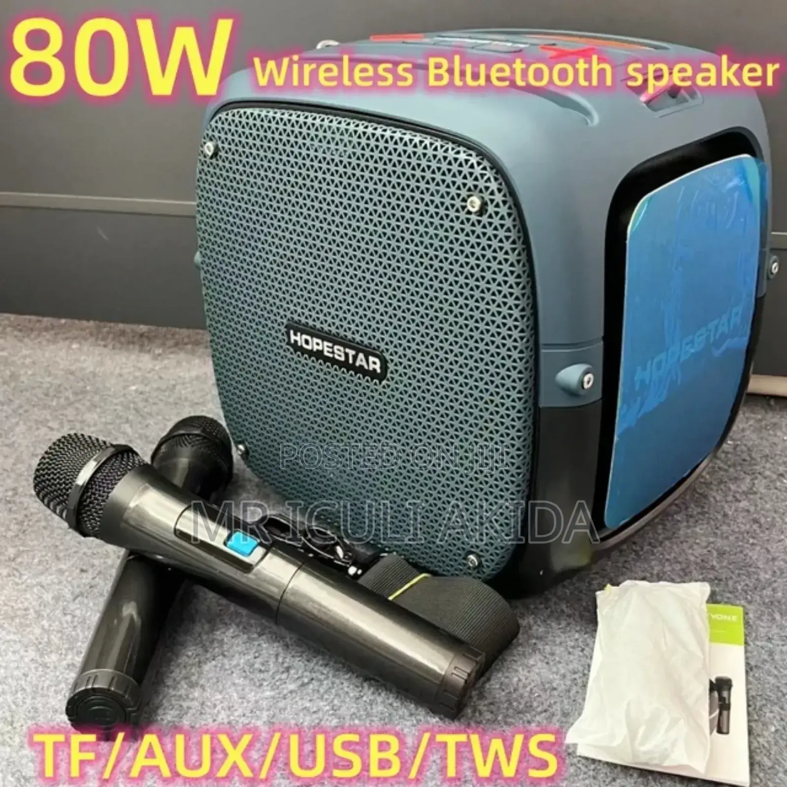 Hopestar 80w Wireless Bass Speaker WTH Stand 2microphones