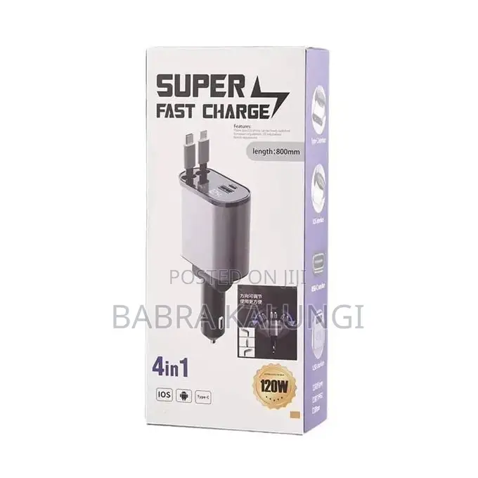 Retractable Car Charger, 100W4 in 1 Fast Car Phone Charger