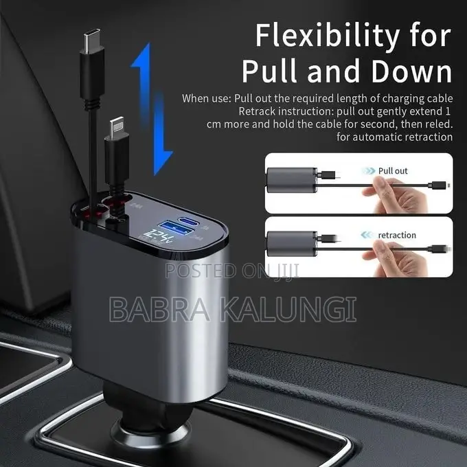 Retractable Car Charger, 100W4 in 1 Fast Car Phone Charger