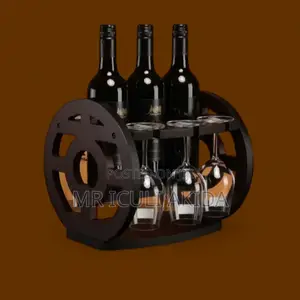 Wooden Table Top 3bottle Wine Rack 6glass Holder Organiser
