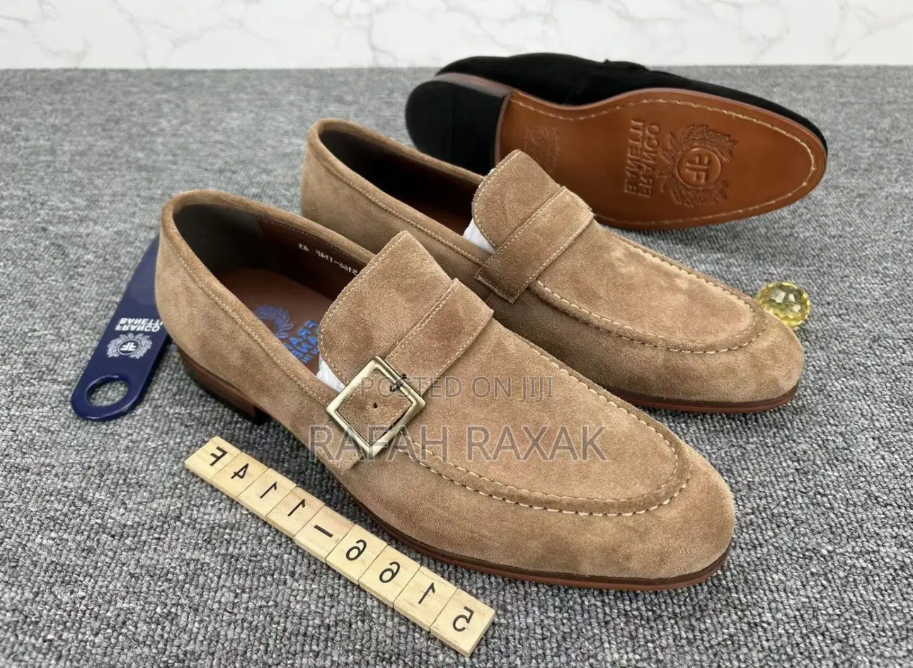 Original Beige Side Buckle Suede Franco Banetti Loafers