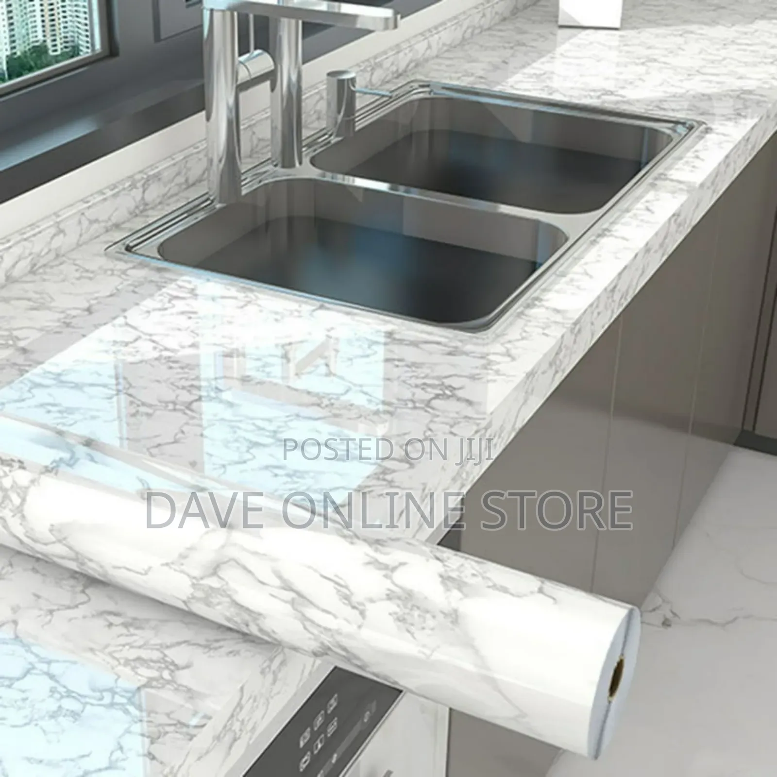 5M Marble Self Adhesive Vinyl Waterproof Stickers White