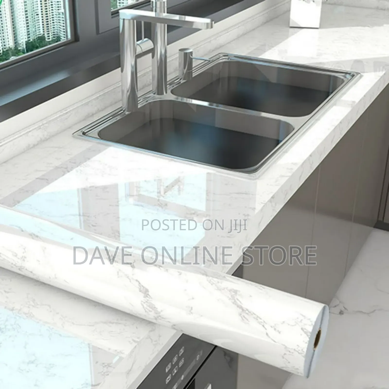 5M Marble Self Adhesive Vinyl Waterproof Stickers White