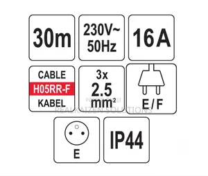 YATO 4-Way 2.5mm 16A Heavy-Duty Cabel Reel With Stand 30m