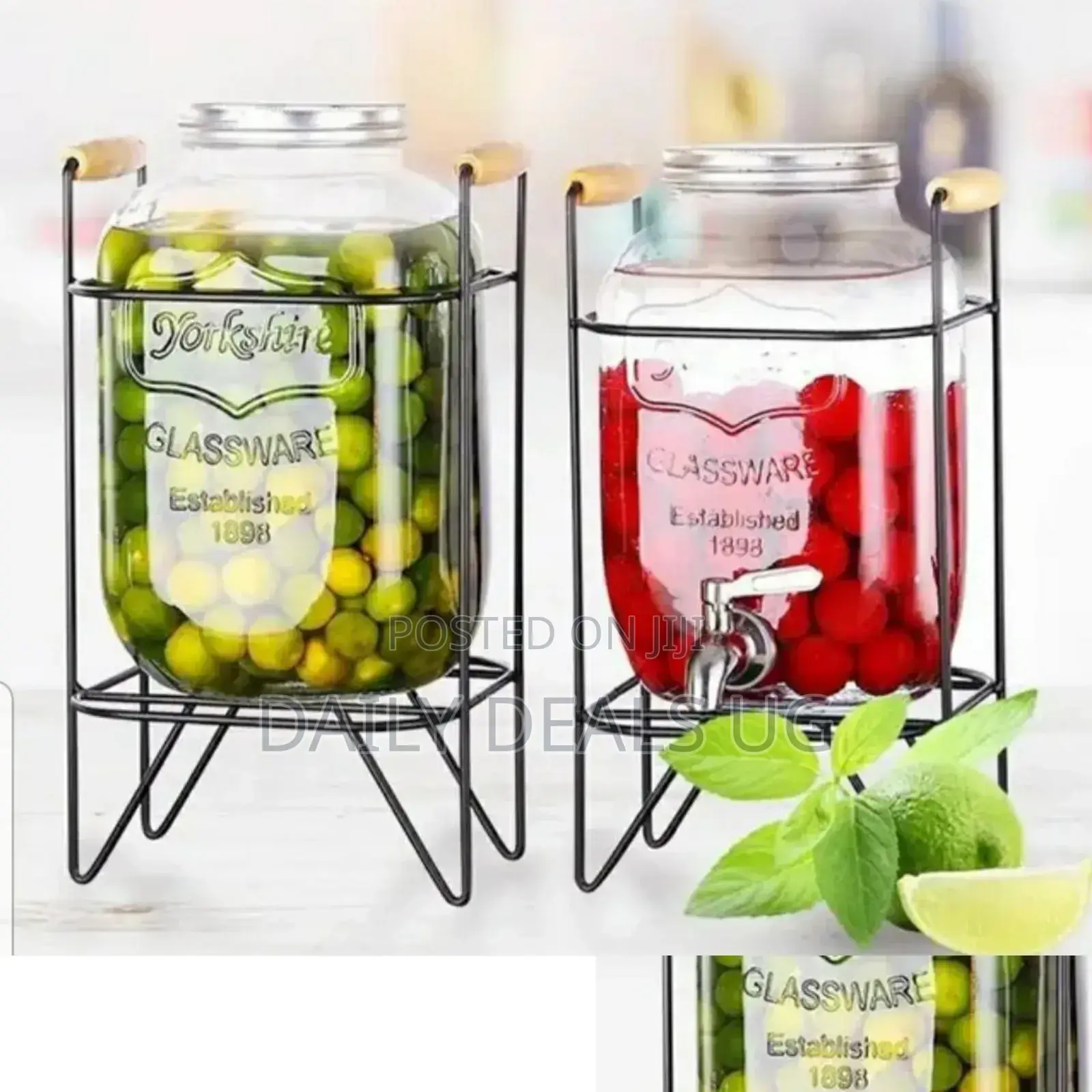 Glass Juice Dispenser With Metal Stand