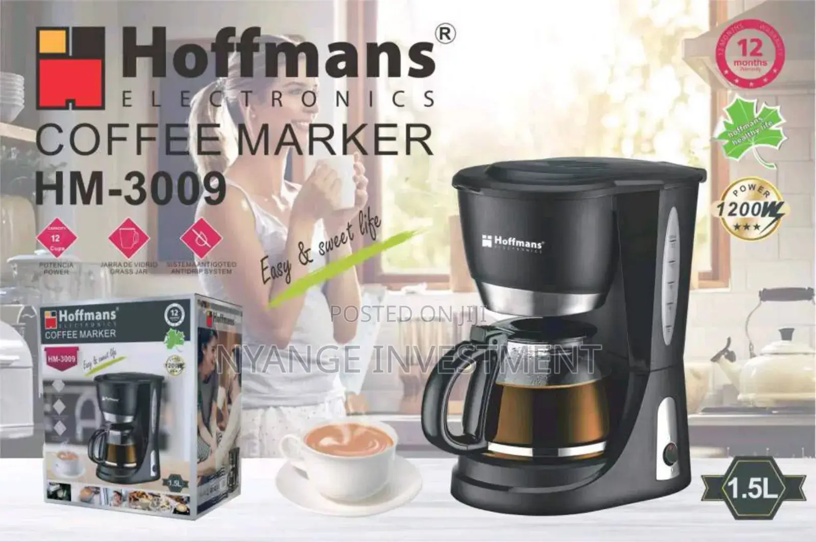 1.5L Hoffmans Coffee Maker. Coffee Making Machine