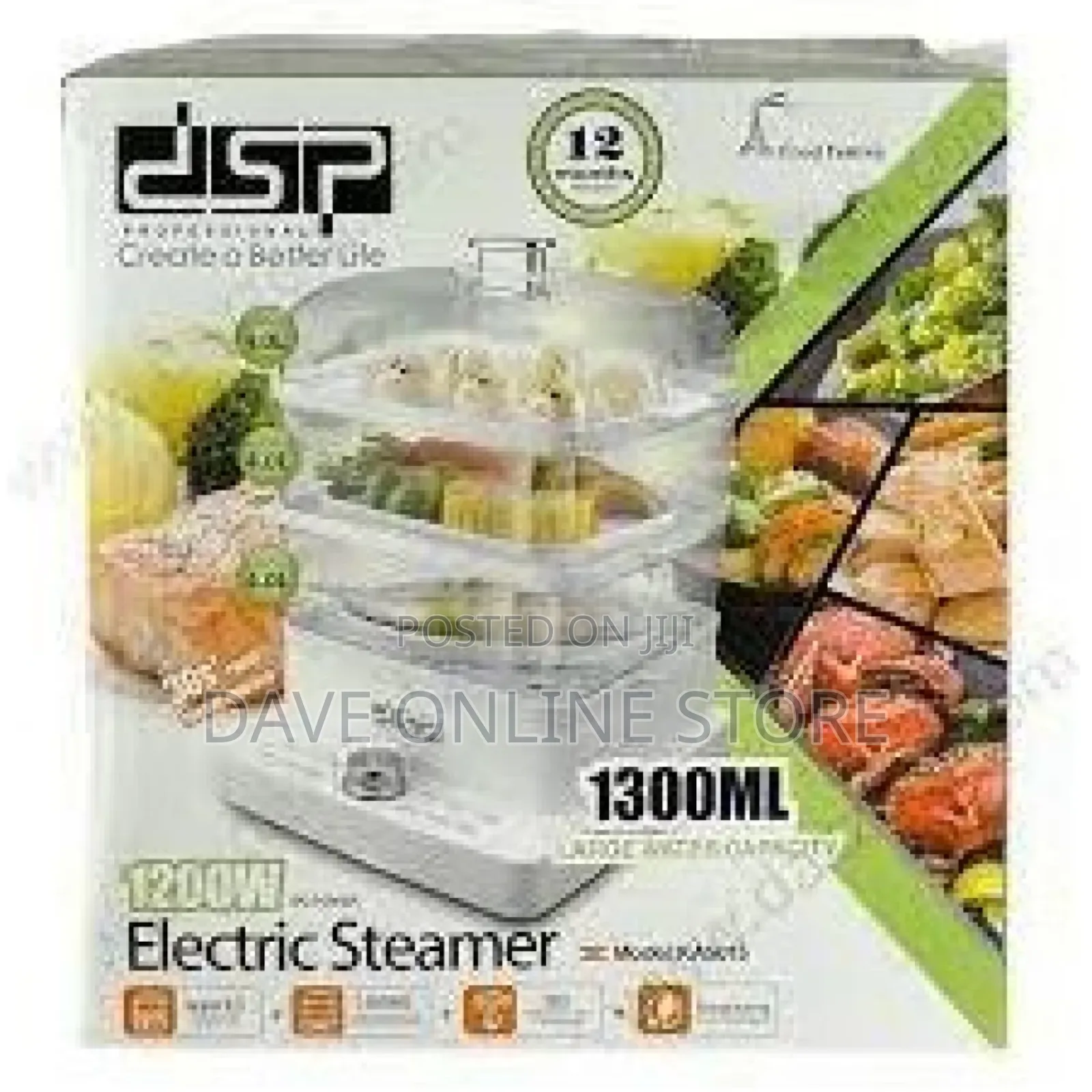 DSP 1300ML 3 Tier Electric Vegetable Food Steamer Pot- White