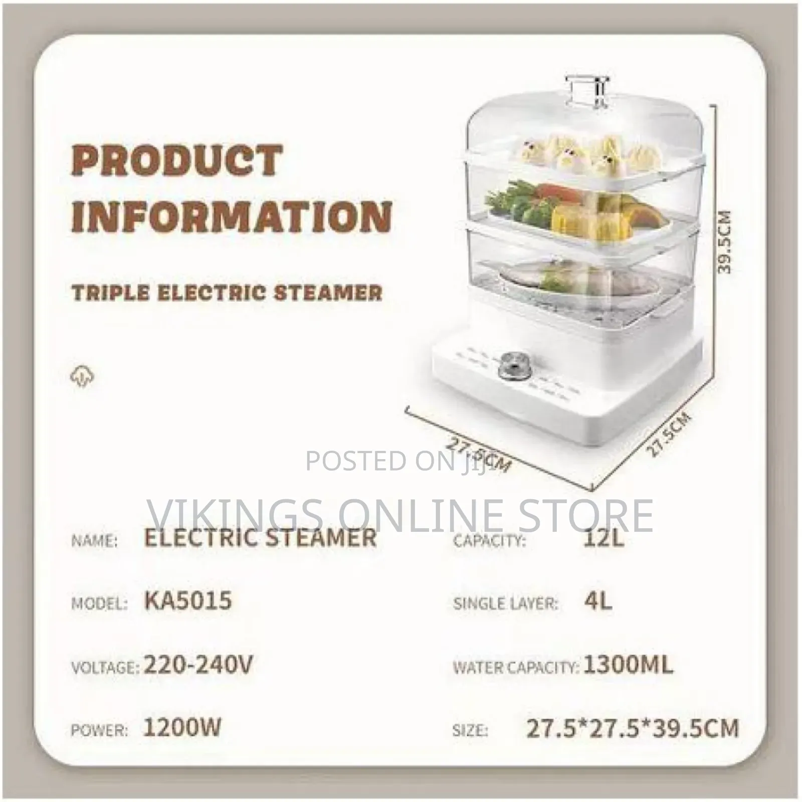 DSP 1300ML 3 Tier Electric Vegetable Food Steamer White