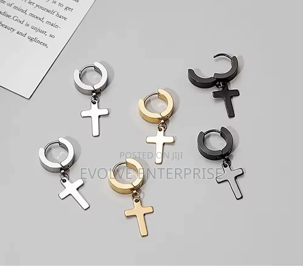 2pc Stainless Steel Men Cross Earring