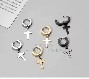 2pc Stainless Steel Men Cross Earring