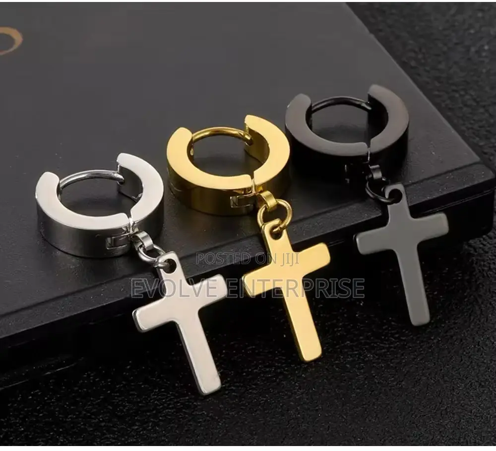 2pc Stainless Steel Men Cross Earring