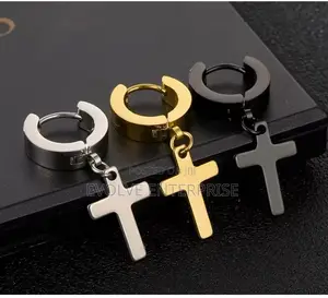 2pc Stainless Steel Men Cross Earring