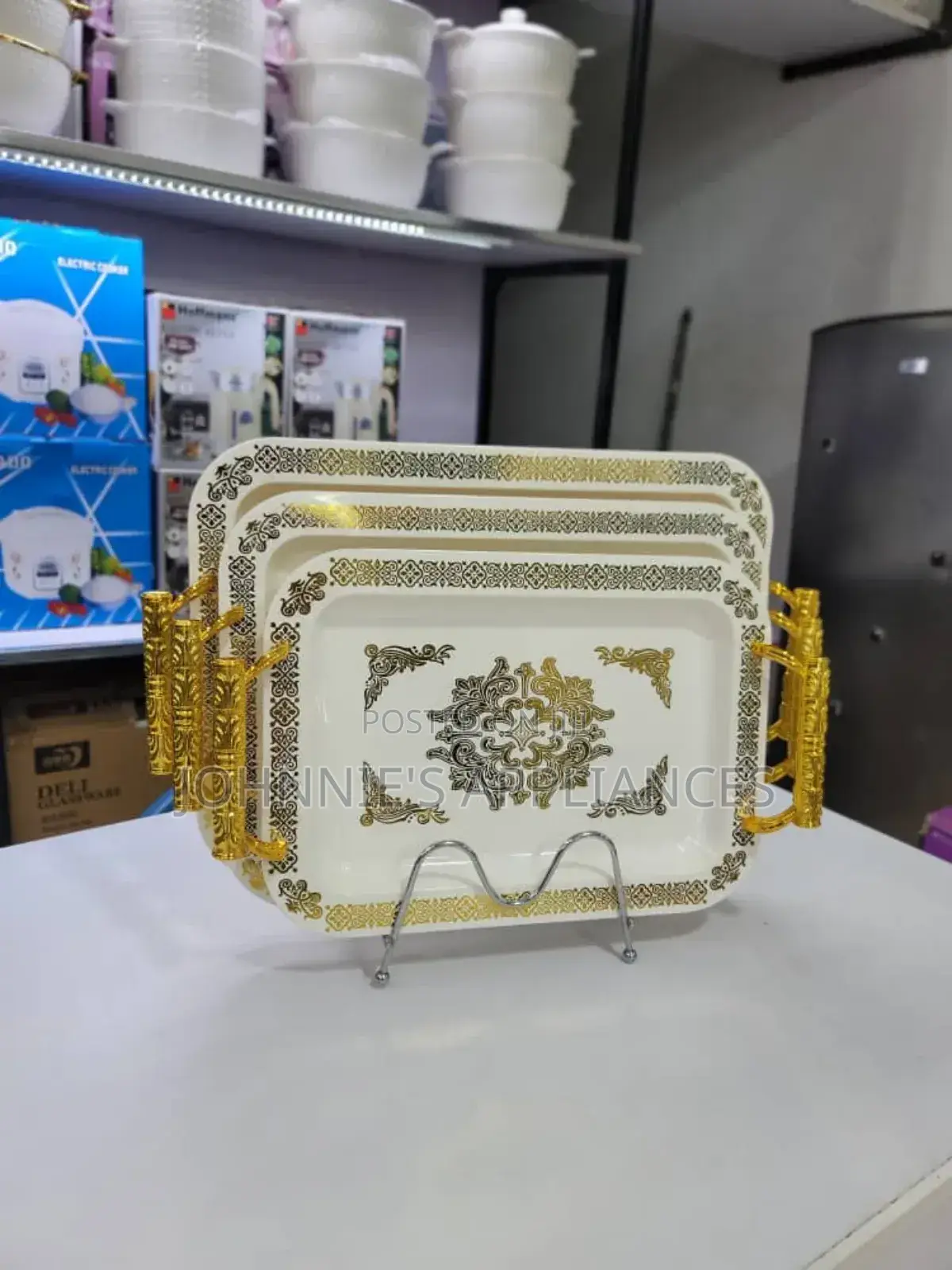 Gold Line Melamine Trays 3pics Aset