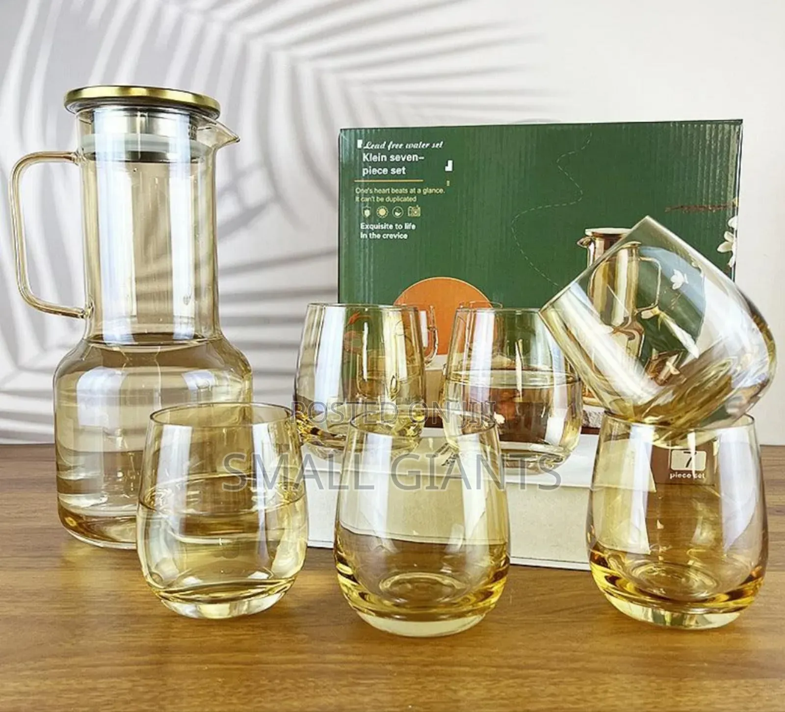 Amber Color Juice Jug Set With 6 Glasses