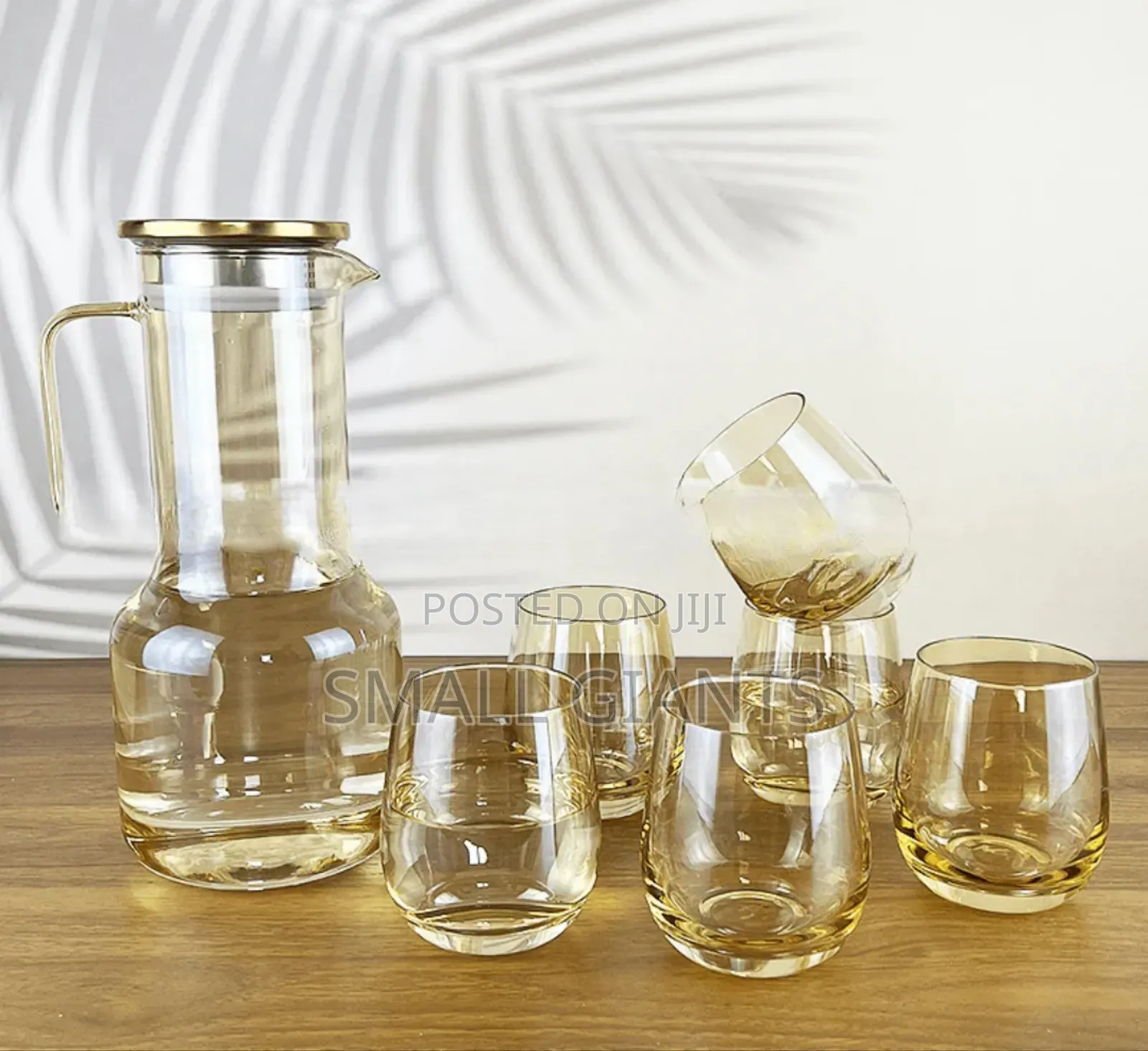 Amber Color Juice Jug Set With 6 Glasses