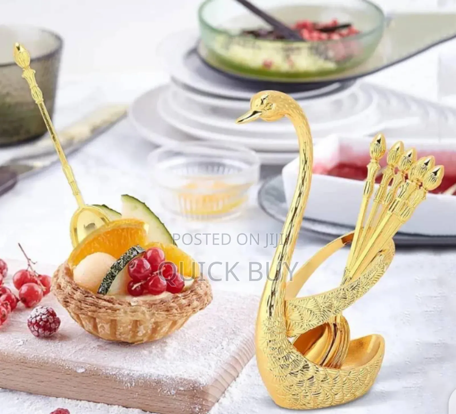 Unique Gold Coffee Spoons , Decorative Swan Base Holder