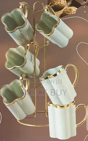 Elegant Fine Porcelain Tea Coffee Mug Set With Stand 6pcs