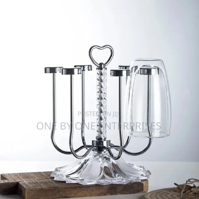 Rotating Glass Storage Rack Drain Cup Holder Organizer