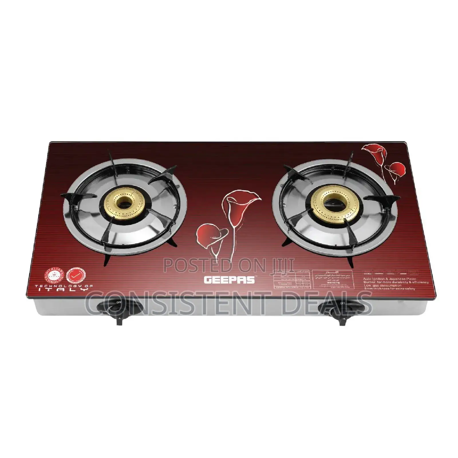 Geepas GK5602 Tempered Glass Double Gas Stove