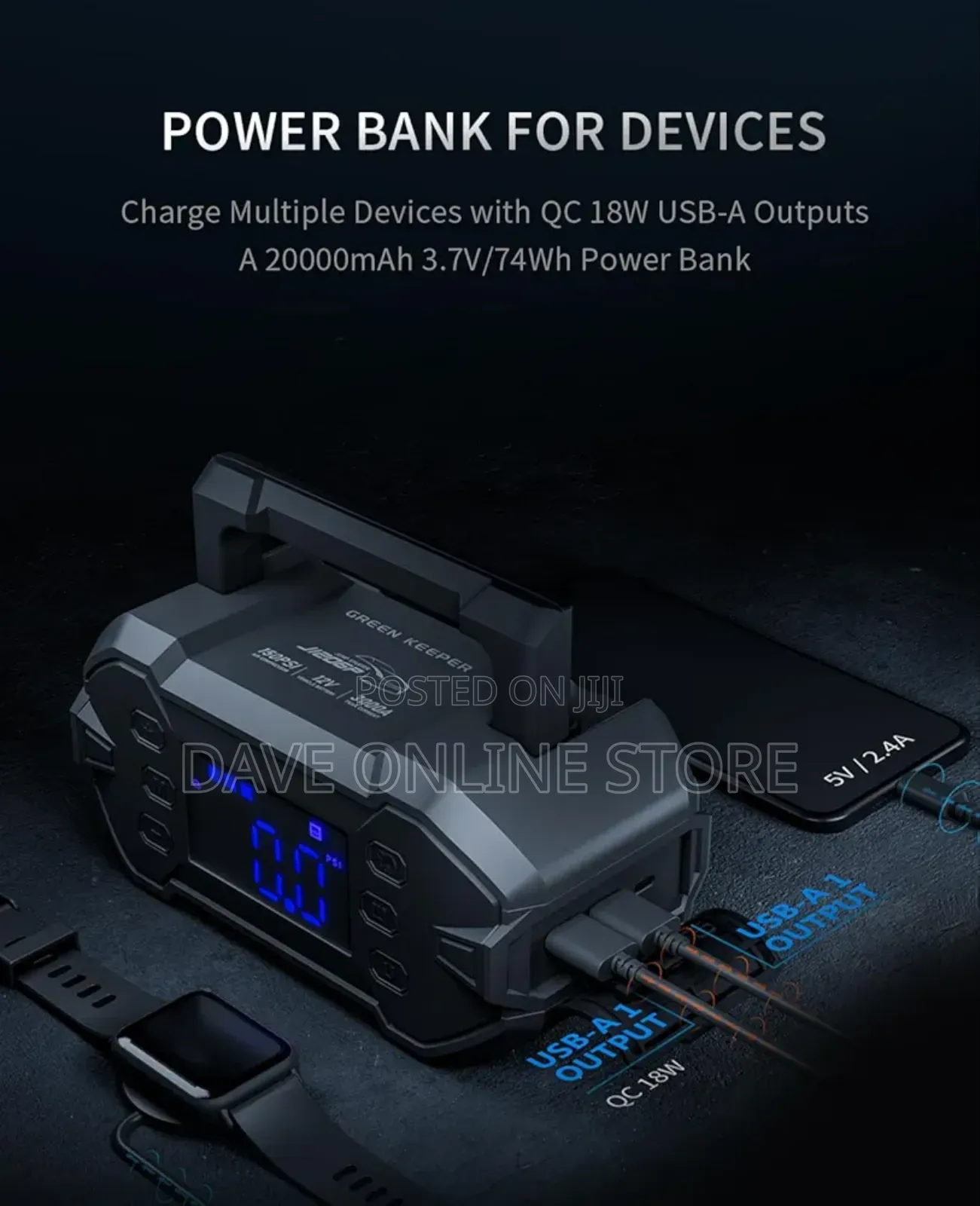Portable Car Jump Starter 3000A With Air Compressor 12V