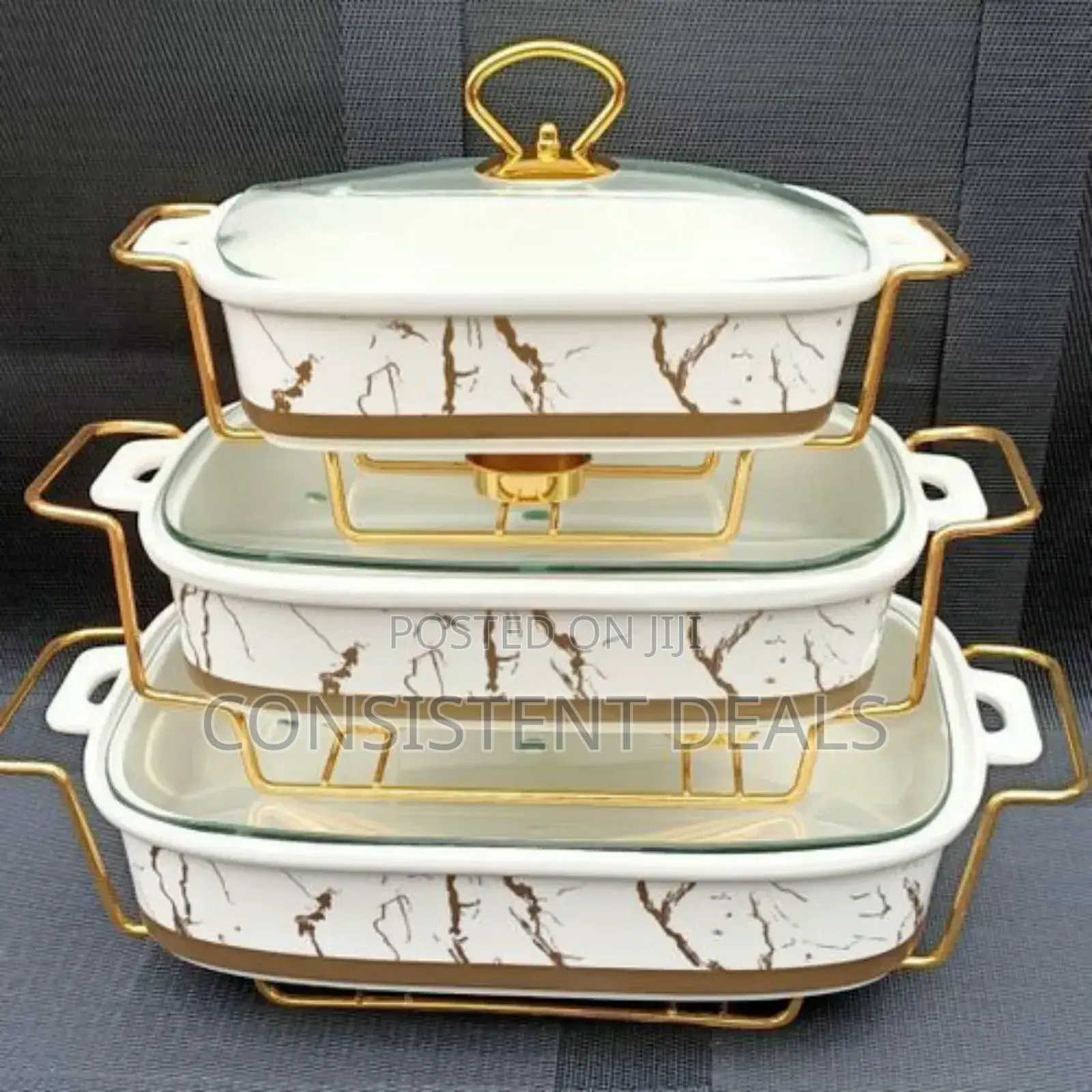 3 Pieces of Ceramic Chafing Serving Dishes Warmers
