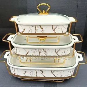 3 Pieces of Ceramic Chafing Serving Dishes Warmers