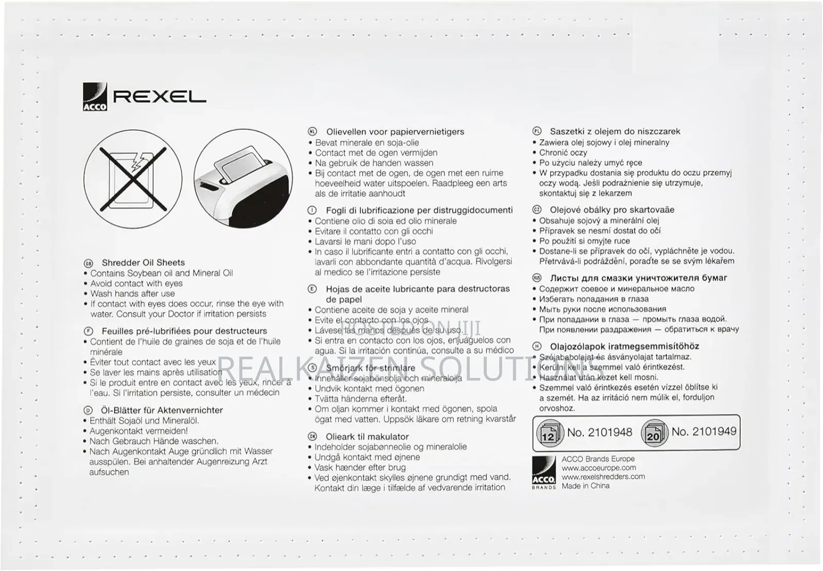 REXEL Paper Shredder Oil SHEETS | Pack of 12 A5 Size