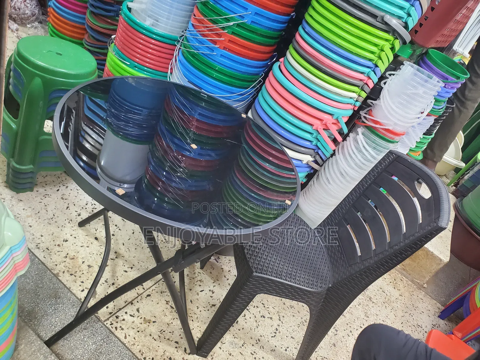 Foldable Glass Table and Ratten Chair