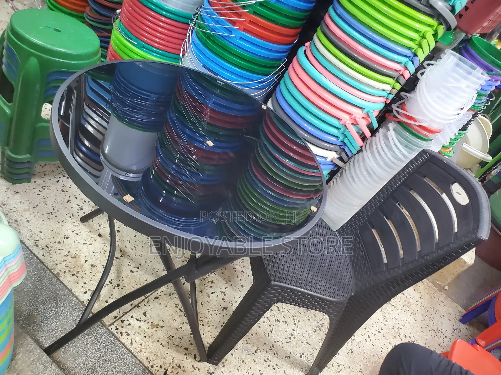 Foldable Glass Table and Ratten Chair