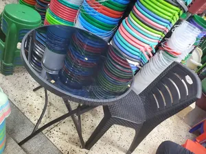 Foldable Glass Table and Ratten Chair