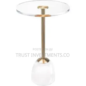 Photo - 22.4 Inch Clear Acrylic End Table Brushed Brass Metal Round