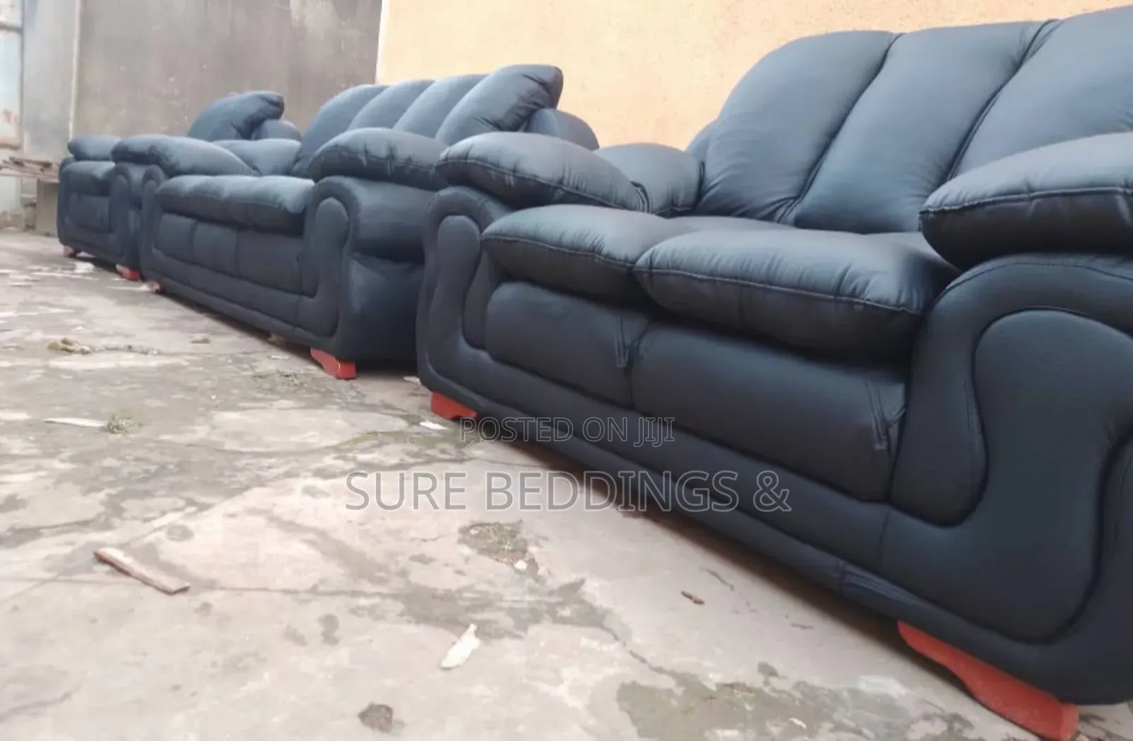 Black 7 Sitters Fibre Sofa