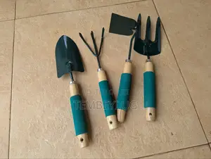 4 Gardening Tools, Hoe, Rake, Trowel