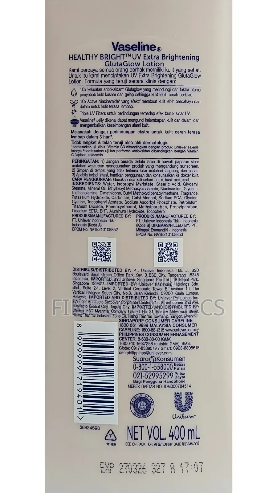 Original Vaseline Healthy Bright UV Extra Gluta Glow Lotion