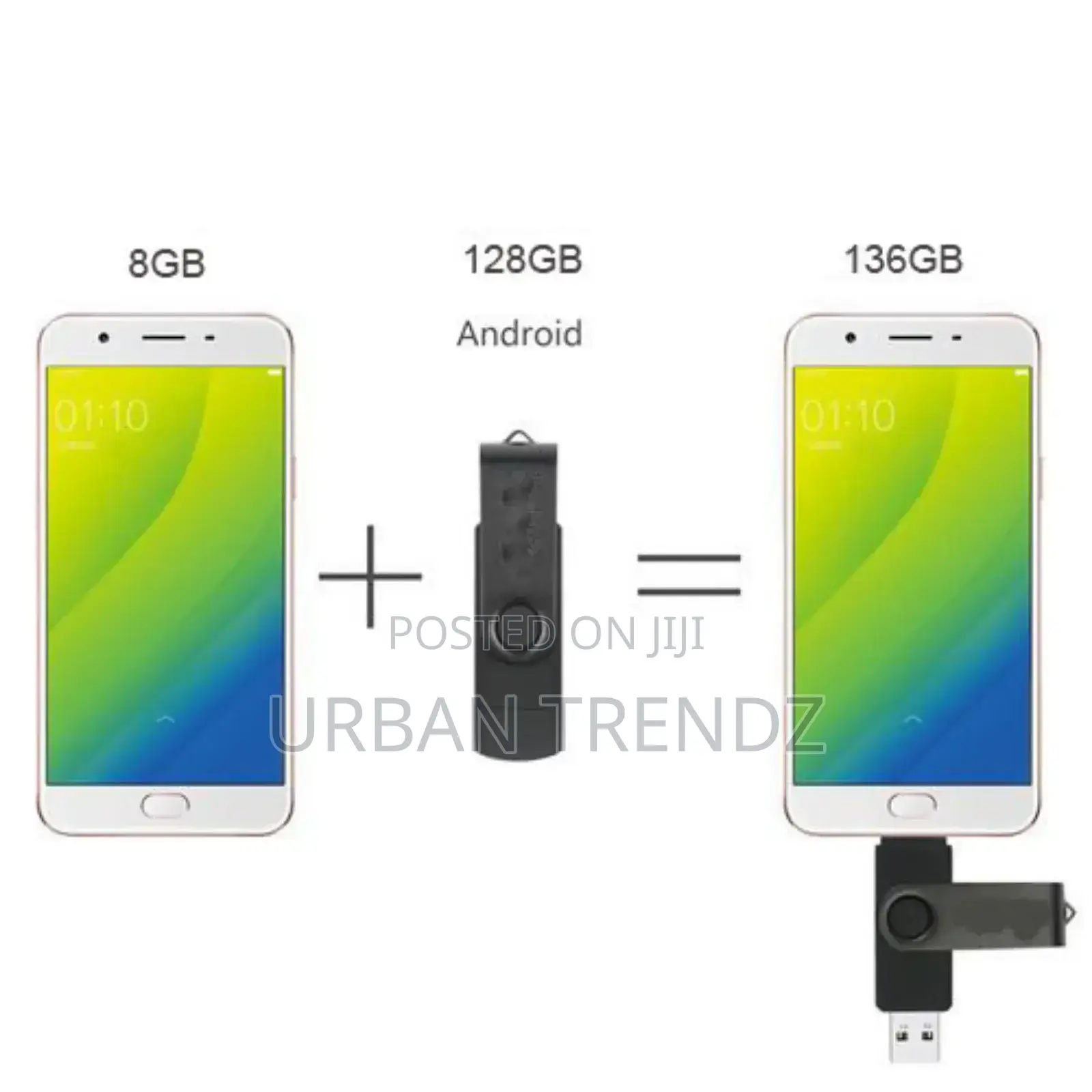 3-in-1 Rotating USB Flash Drive 128G - Black