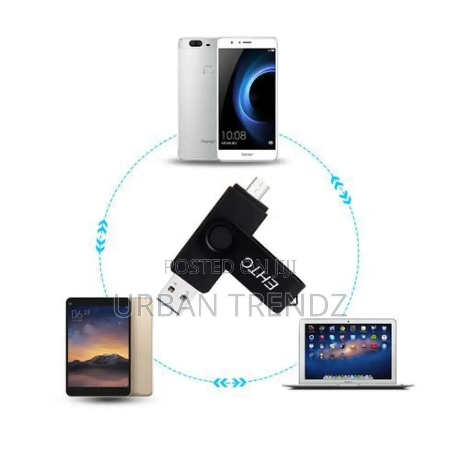 3-in-1 Rotating USB Flash Drive 128G - Black