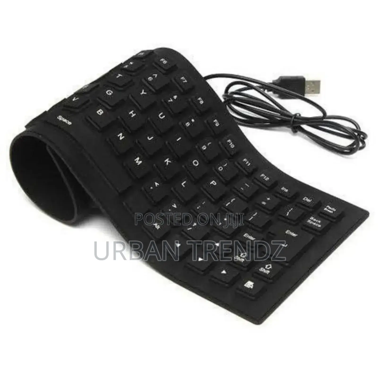 Flexible USB Silicone Gel Full-Sized Keyboard - Black.