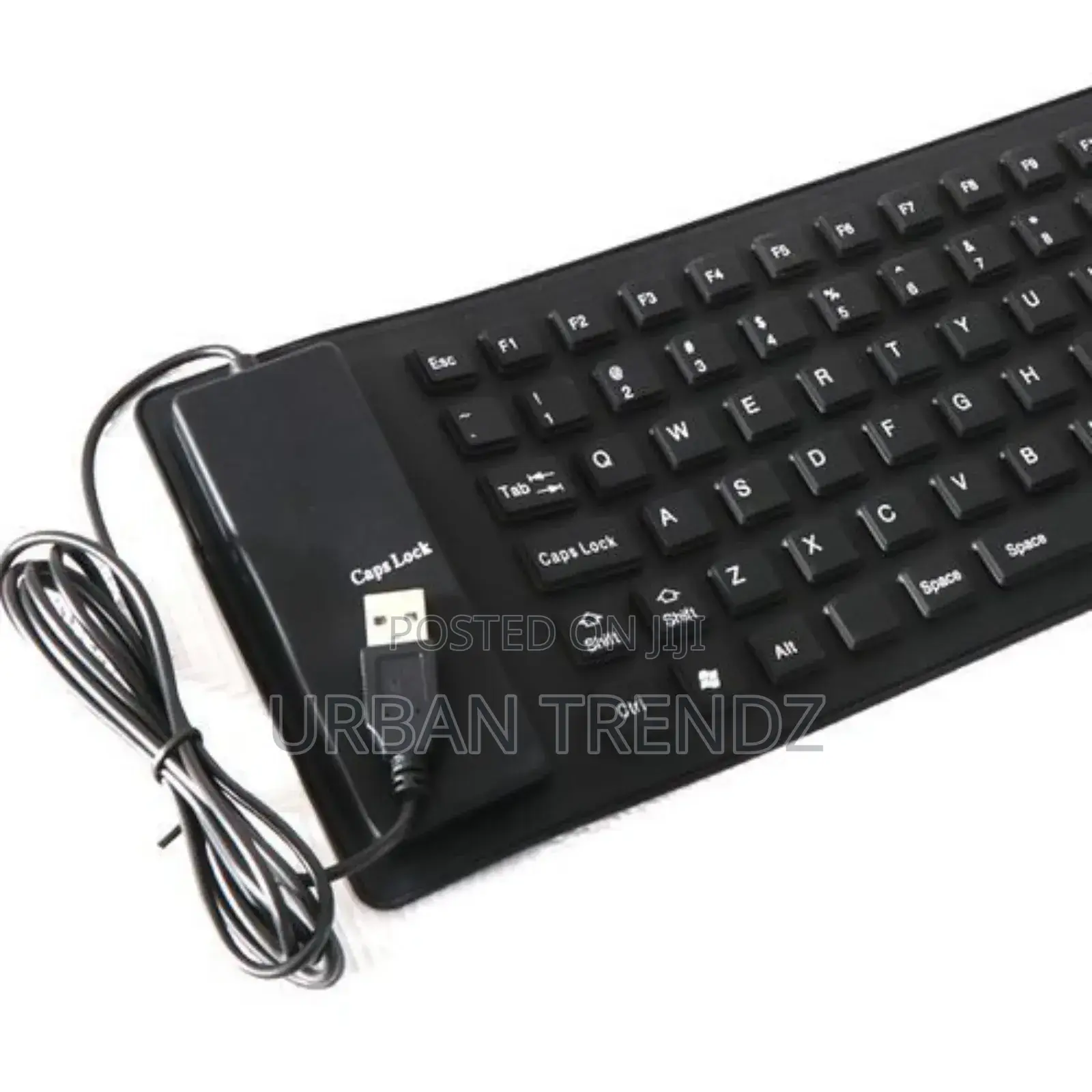 Flexible USB Silicone Gel Full-Sized Keyboard - Black.