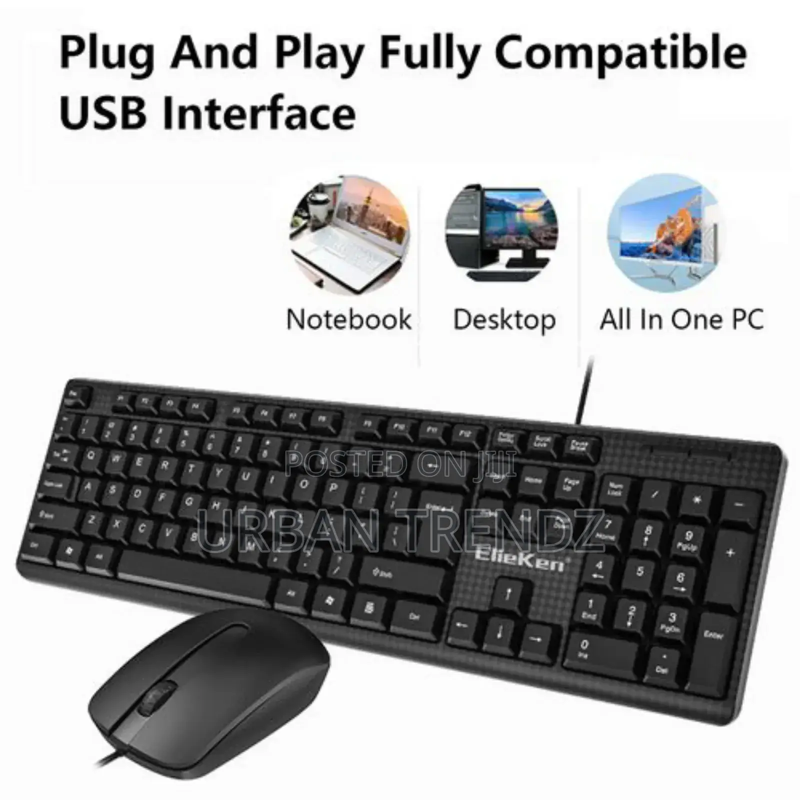 Elieken Wired Keyboard and Mouse Combo,Black, Usb Plug