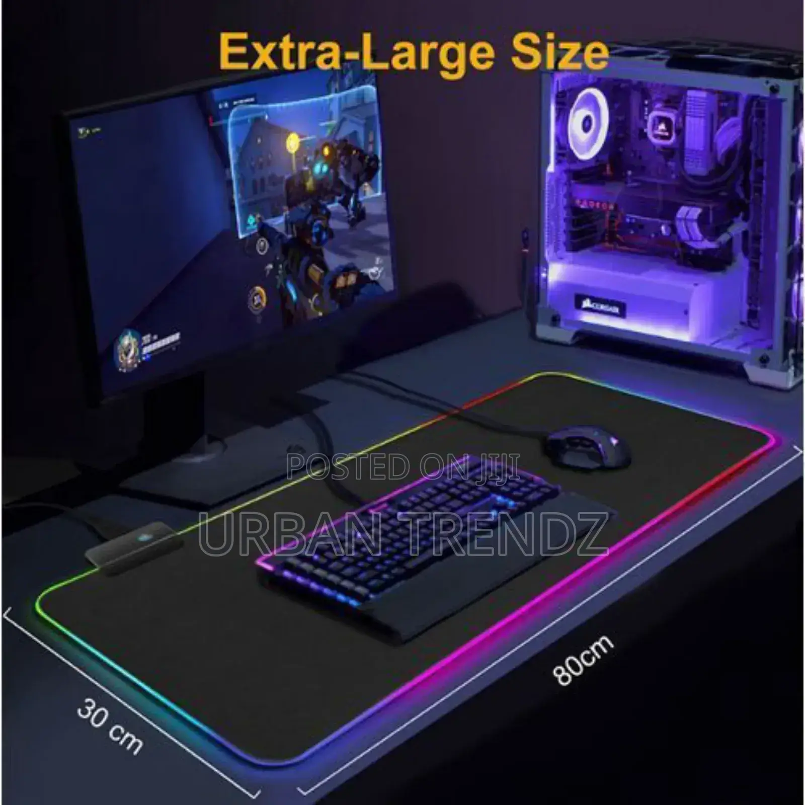 RGB LED Computer Keyboard Game Mouse Pads 800x300x3mm-Black