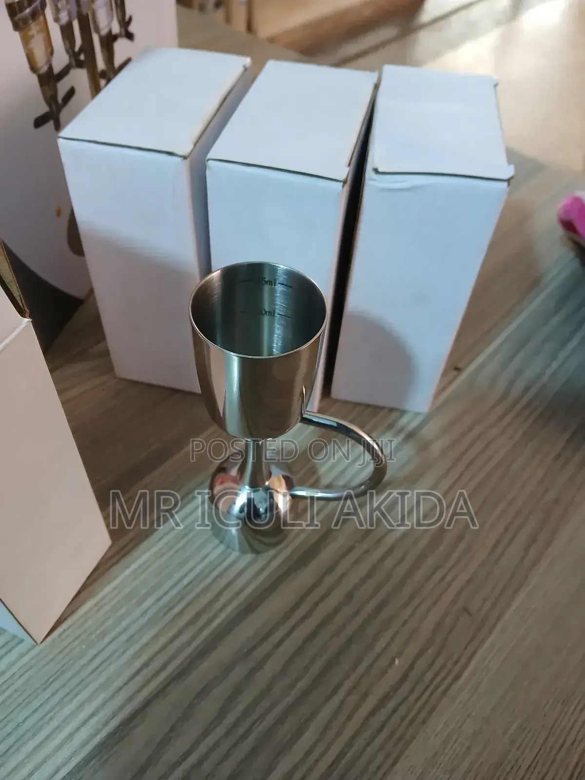 25x50ml Double Shot Stainless Steel Wine Shots Handle Glass