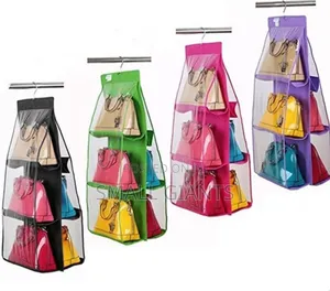 6- Large Clear Pocket Hanging Purse Closet