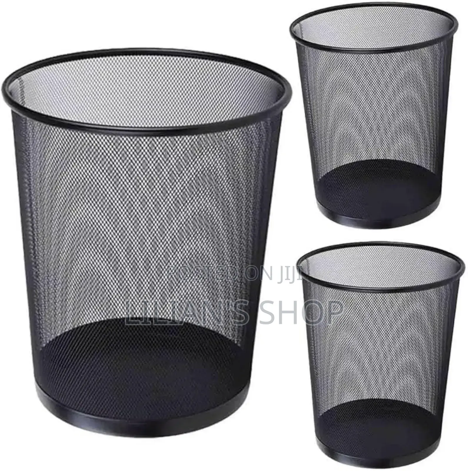 Round Office Paper Bin/ Dust Bin Mesh Black