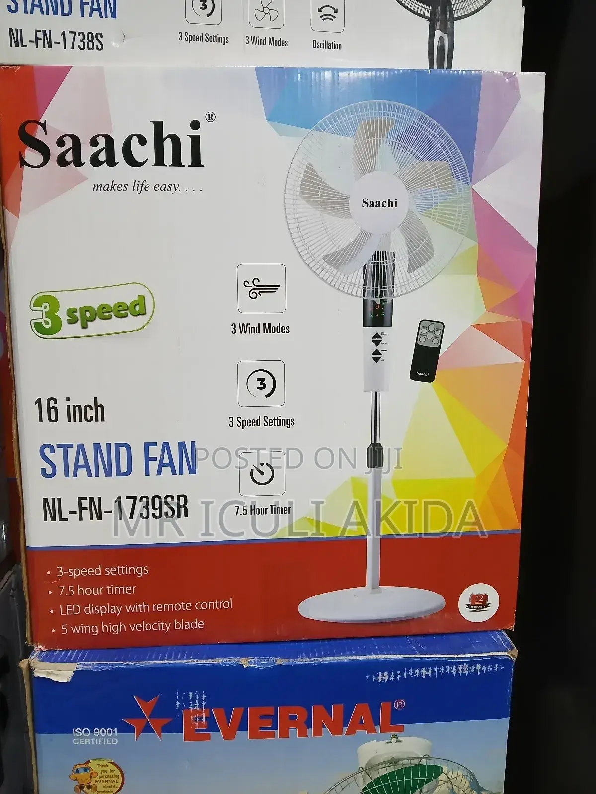 16"Saachi 3speed Remote Control,Led Display 5swing Stand Fan