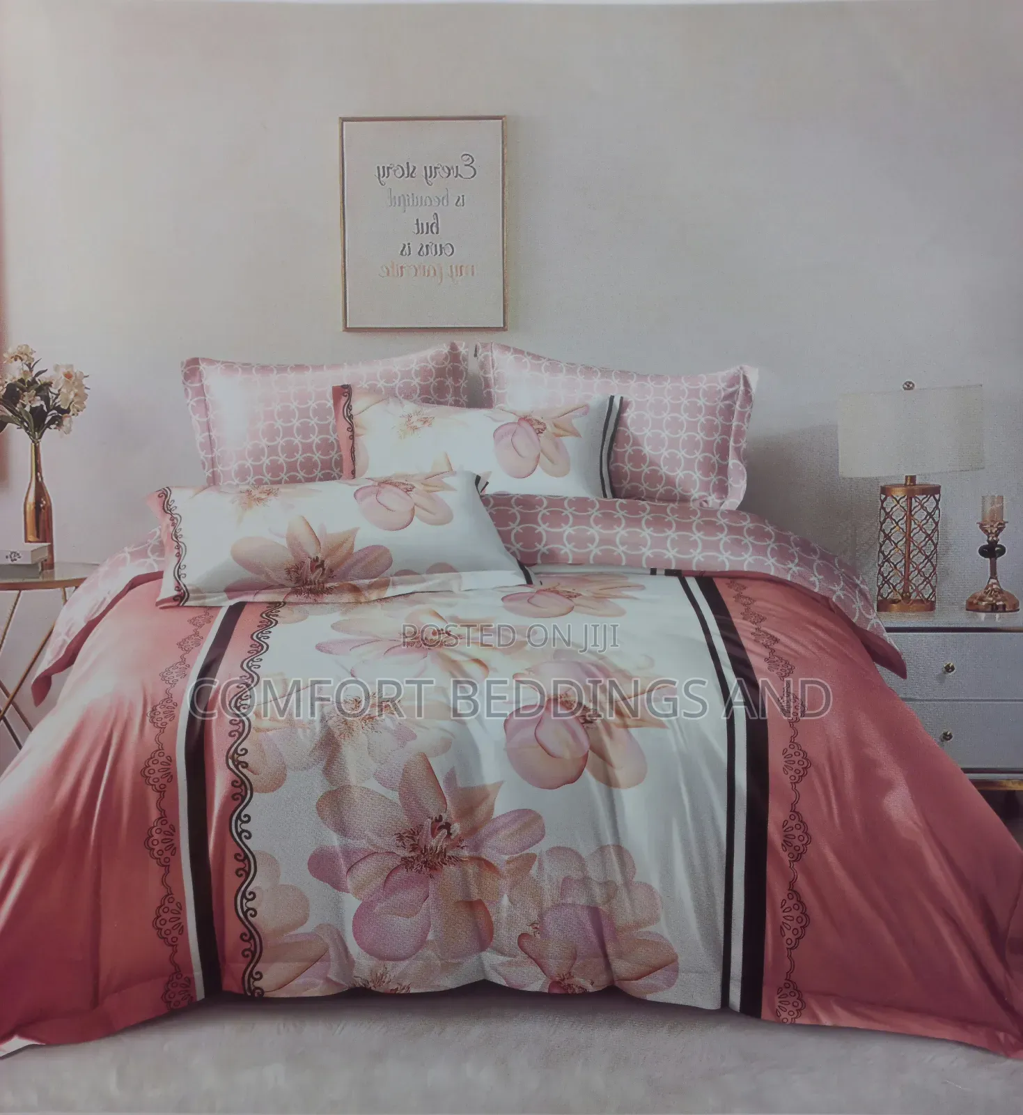 Bedcover Five by Six Flowered Maroon