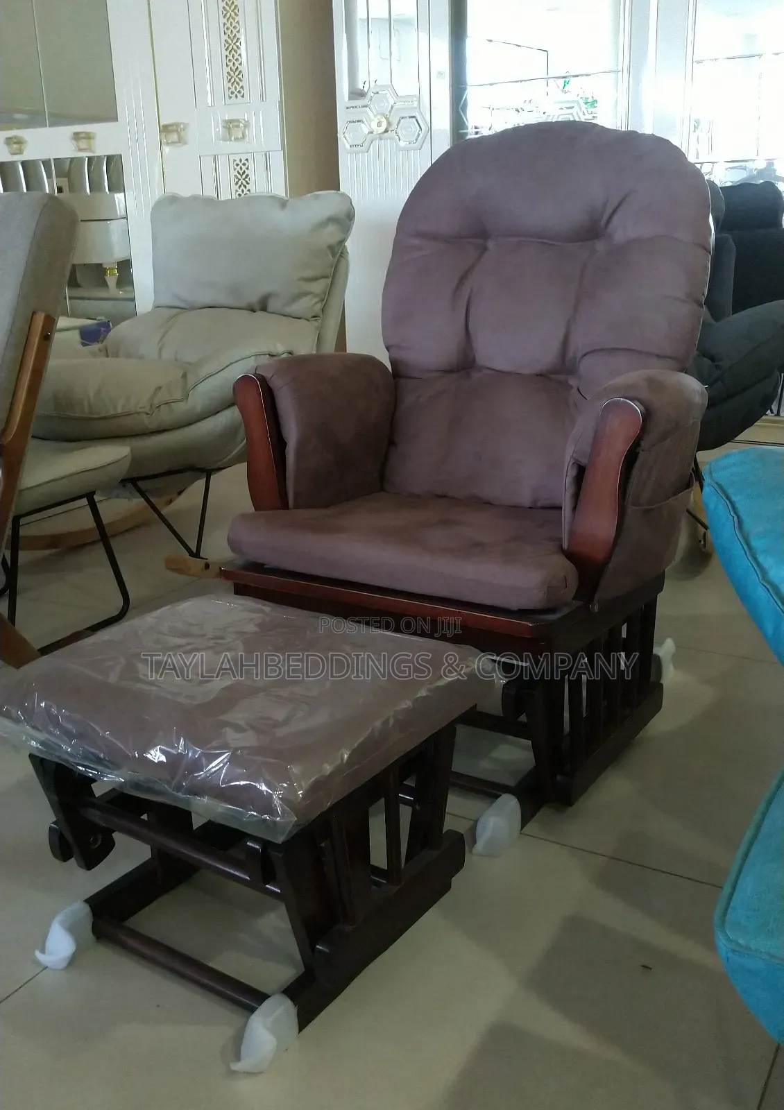 Brown Reclining Nursing Glider Rocking Chair and Footstool