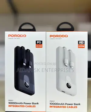 Porodo 10000mah Powerbank Integrated Cable