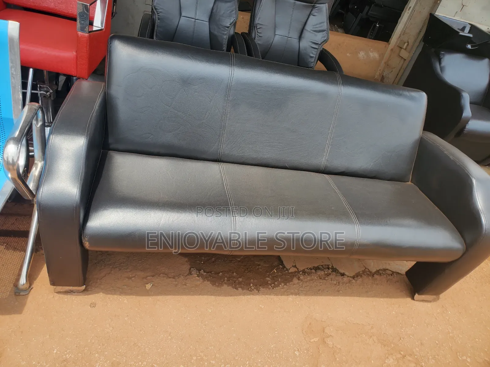 Leather Black Waiting Chair 3 _Seater