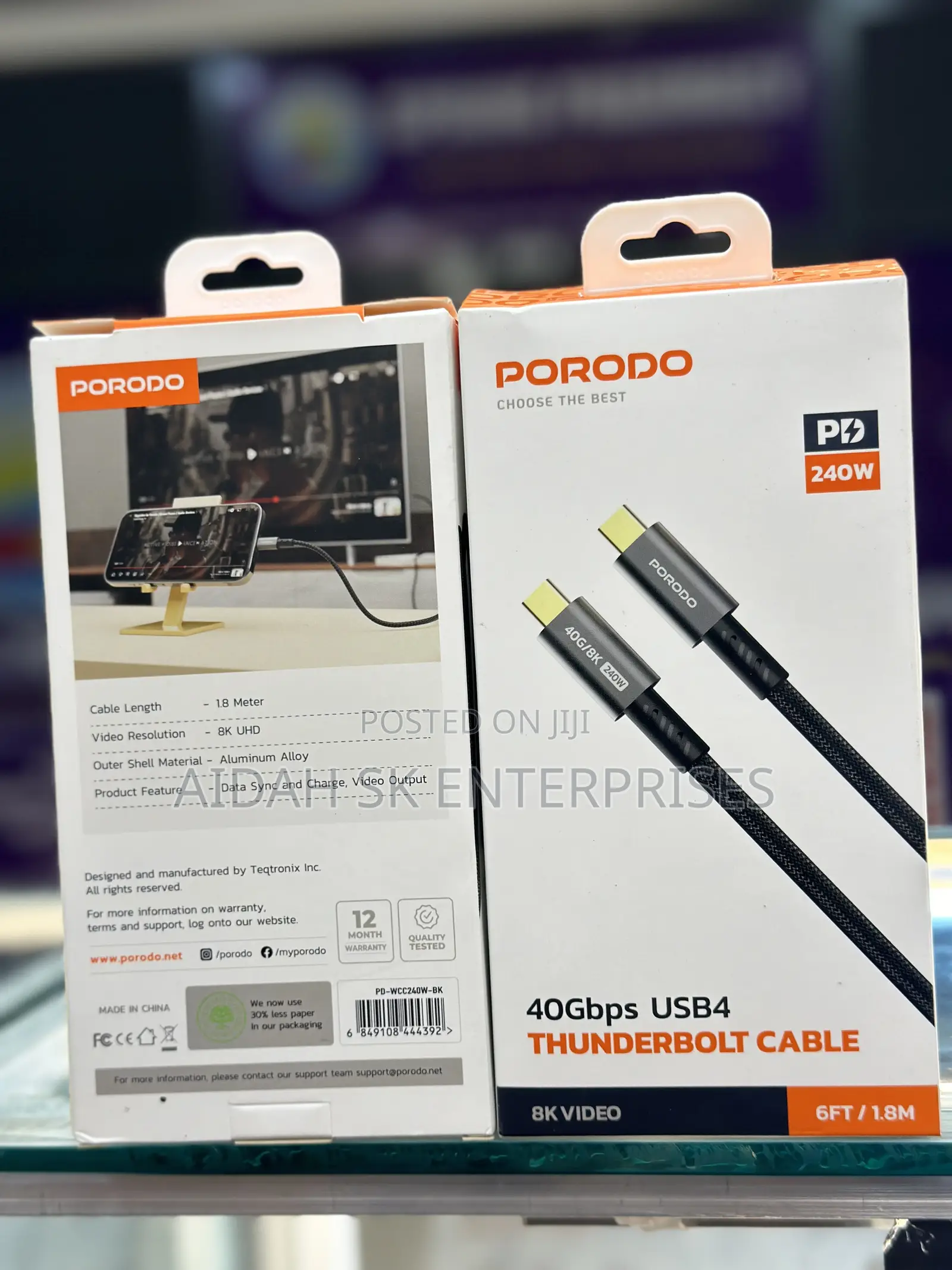 Porodo Woven Type-C Cable 240W 40gbps 60hz