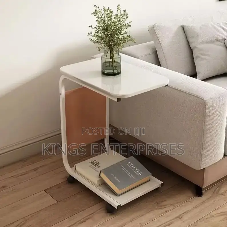 C-Shaped Side Table With Wheels